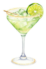 PNG Margarita cocktail martini drink, digital paint illustration