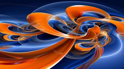   A blue, orange, and white swirl image with an orange center positioned centrally - obrazy, fototapety, plakaty
