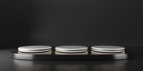 White podiums on a dark background for various products