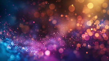 Magical fairy dust light particles colorful background. Celebration bokeh background. - obrazy, fototapety, plakaty