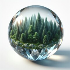 trees inside a crystal ball. 3d render. isolated on white background