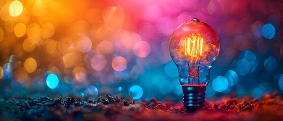 Glowing Solitude - Lightbulb with Vibrant Bokeh. Concept Light photography, Bokeh effect, Creative lighting, Solitude theme, Vibrant colors