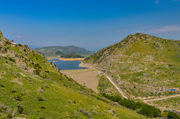 Kestel Dam and reservoir scenic view from Pergamon hill (Bergama, Izmir province, Turkey) 