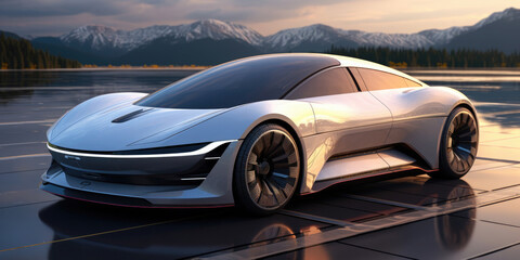 Modern futuristic shiny car. Electric car. Eco transport.