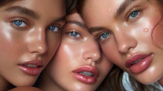 Beauty close-up of women with blue eyes