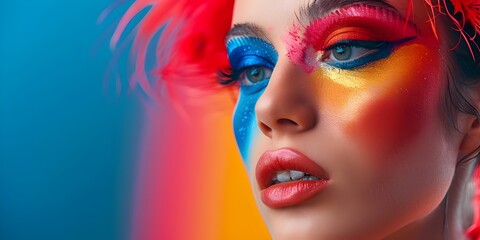 Dramatic and Vibrant Makeup Against Colorful Abstract Background