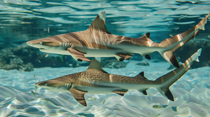 Blacktip Reef Sharks Swimming in Tropical Waters