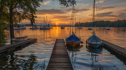 Foto auf Leinwand Boat piers on Wannsee lake in Berlin Germany.  © Anas