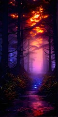 ethereal mystical forest scene with digital glow effects