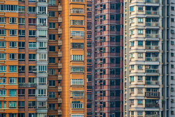 Fototapeta na wymiar A closeup of skyscrapers in a city using a telephoto lens
