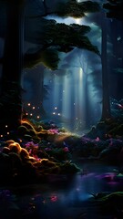 ethereal mystical forest scene with digital glow effects