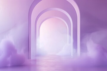 Abstract Lilac Corridor with Arches, Columns, and Elegant Lighting for Product Presentation