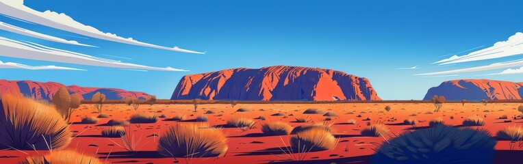 A desert landscape with a large rock formation in the background - Powered by Adobe