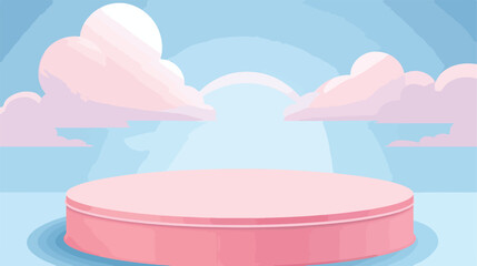 Round stage podium with clouds and circles background