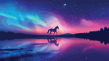 Obraz na płótnie Canvas Running horse in park at night. Vector illustration white