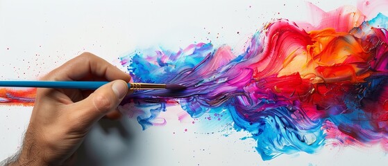 An artistic painter creating a visually appealing image with a paintbrush on a white background with text space for advertising, Generative AI. - obrazy, fototapety, plakaty
