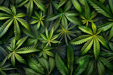 green cannabis leaves background, natural texture or pattern - obrazy, fototapety, plakaty