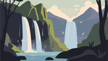 waterfall in forest  vector
