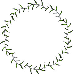 Creative round frame with green branches on white background. Vector image.