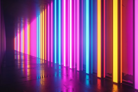 Strip of neon lights in rainbow hues, colorful and dynamic illumination concept
