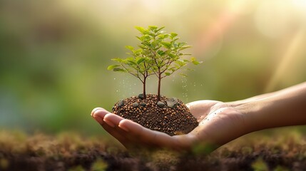 hand planting a tree Generative AI - obrazy, fototapety, plakaty