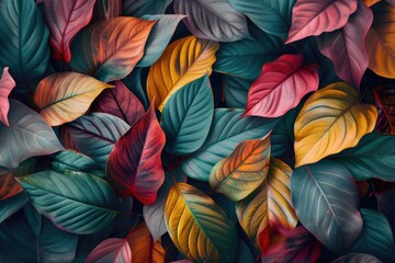 Fototapeta na wymiar Colorful Autumn Leaves Seamless Pattern Background