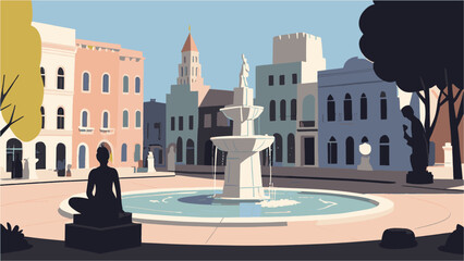 fountain in the center vector