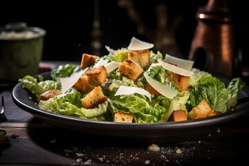 Caesar Salad, Classic and tangy salad with romaine lettuce, croutons, and Caesar dressing