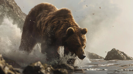 Brown Bear Walking With Salmon in Mouth