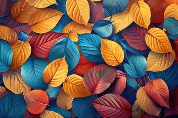 Fototapeta na wymiar Autumn Colorful Fall Leaves Seamless Background