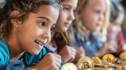 Kids Learning About Cryptocurrency - obrazy, fototapety, plakaty