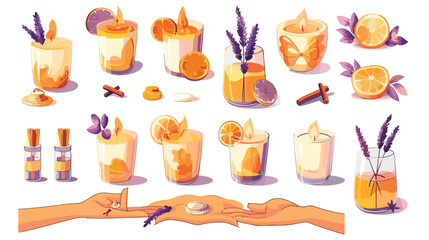 Scented candle for spa aroma therapy. Cartoon vector