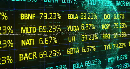 Obraz premium Image of financial data processing over globe