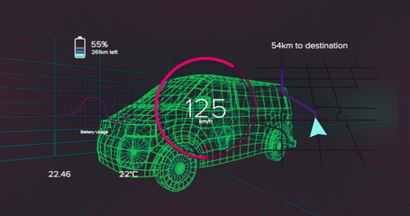 Naklejka premium Image of data processing over 3d car model