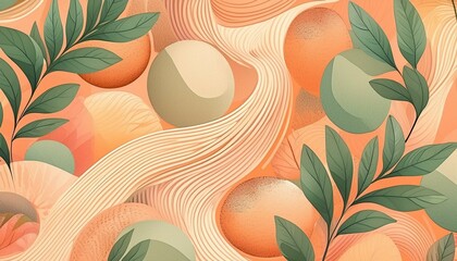 Abstrakcyjne tło z motywami roślinnymi w kolorze peach fuzz