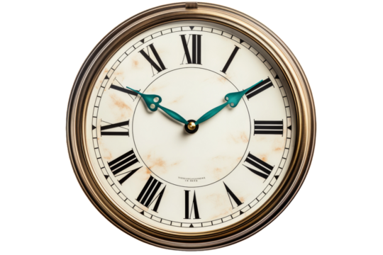 Timeless Elegance: Roman Numerals Clock on White Background. On a White or Clear Surface PNG Transparent Background.