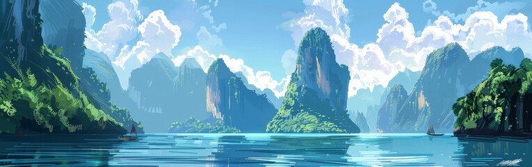 A beautiful landscape with mountains and a lake - Powered by Adobe