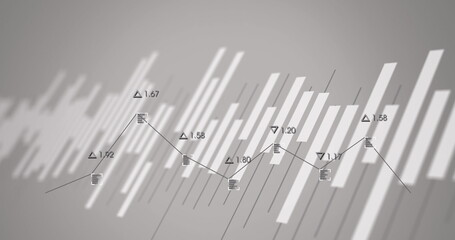 Image of financial data processing on grey background