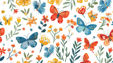 Fototapeta na wymiar Seamless floral multicolored pattern with butterflies