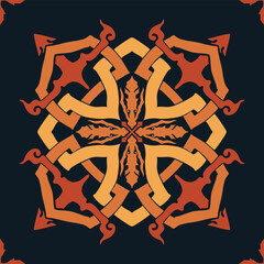 Flower seamless pattern orange tone and dark blue background set 6 number 1