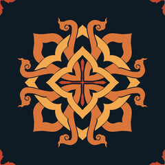 Flower seamless pattern orange tone and dark blue background set 6 number 3