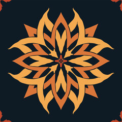 Flower seamless pattern orange tone and dark blue background set 6 number 2