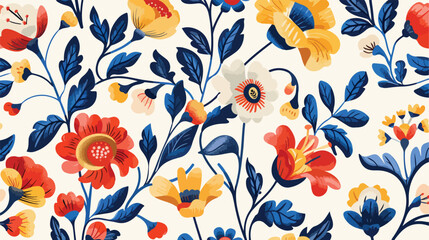 Seamless floral pattern based on traditional folk art