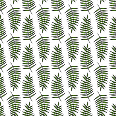 Cute seamless pattern with green branches on white background. Vector image.