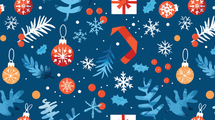 Fototapeta na wymiar Seamless pattern Christmas theme with blue background