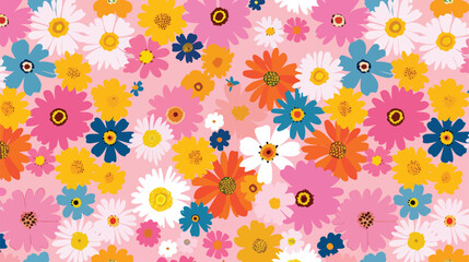 Seamless pattern colorful flowers with pink background