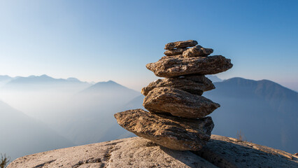 Stack of stones on top of the mountain.