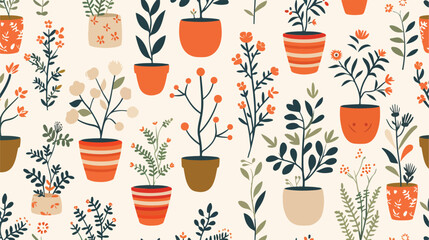 Seamless pattern tree pots with beige background. Sea