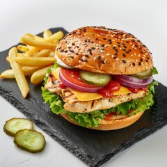 Chicken Burger with French Fries Garnish