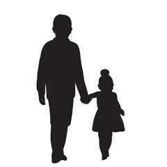boy and girl holding hands silhouette on white background vector